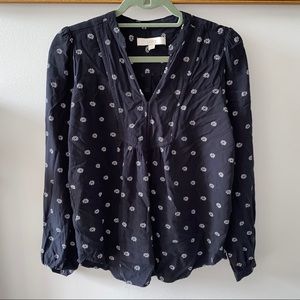 Loft black white floral peasant blouse S